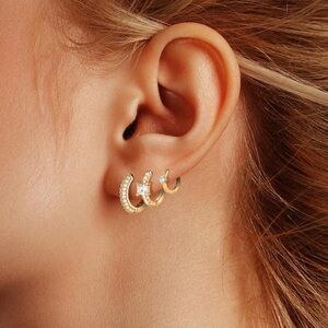 New! 3 Pairs Gold Huggie Set (3032)